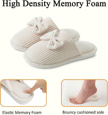 Жіночі зимові капці Coswind з ефектом пам'яті Memory Foam, плюшева підкладка та вельветовий верх, колір бежевий, розмір 38.5/40 EU