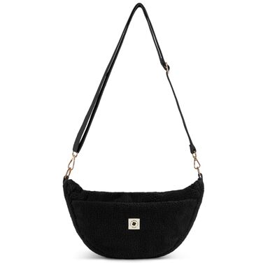 Жіноча сумка-кросбоді Teddy Moon Bag Small чорного кольору, плюшева сумка через плече з регульованим ременем та кишенями