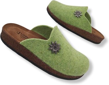 Зимові домашні капці Alpine Clogs з вареної вовни для чоловіків та жінок, теплі тірольські пантолети, Made in Italy, світло-зелені, розмір 39 EU
