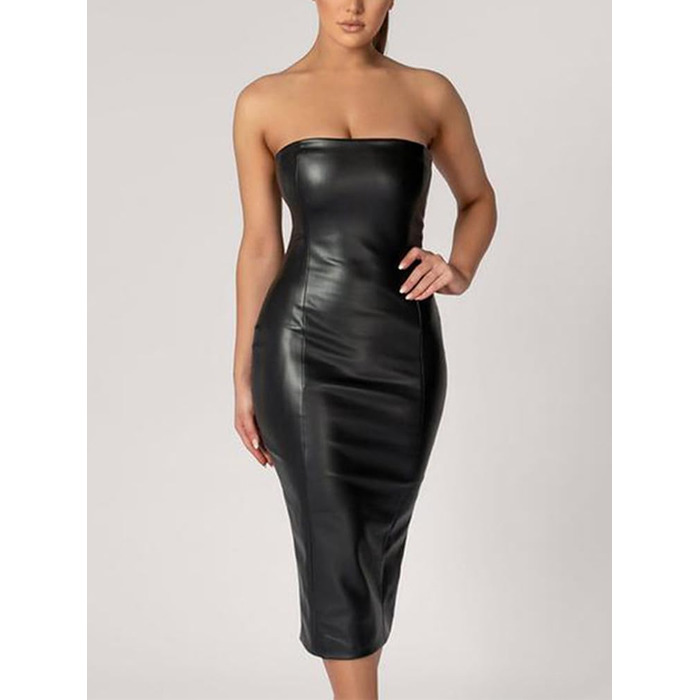 Сукня Onsoyours з еластичної шкіри (вічна шкіра) для жінок, облягаюча, сукня-олівець, без спинки, міді, чорна (XL)