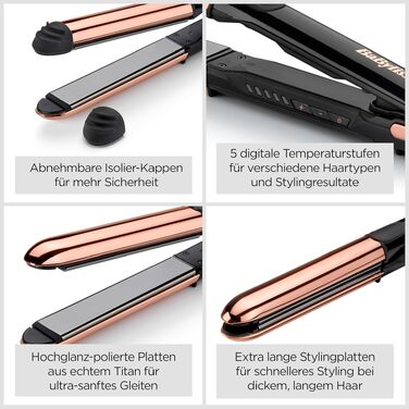Випрямляч та плойка для волосся BaByliss Straight And Curl Brilliance ST482E: титанові пластини, іонізація Anti-Frizz, 5 рівнів температури до 235°C, мідний колір