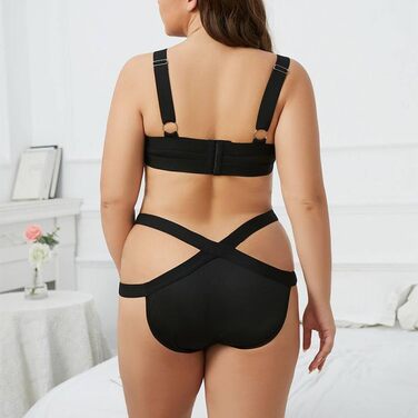 Сексуальна спідня білизна для жінок – модний двочастинний комплект з бюстгальтером великих розмірів, однотонний, з регульованими бретелями, елегантний, двошаровий, перехресний G-String бікіні-сет чорний XXL