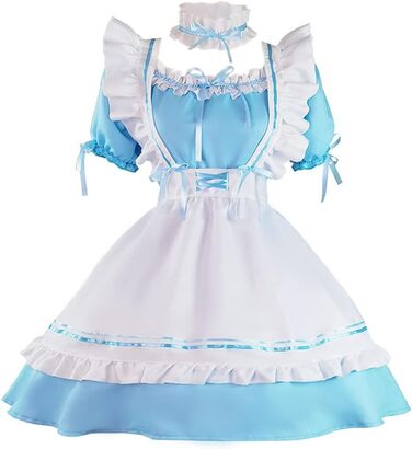 Костюм горничної в стилі аніме: костюм горничної, косплей, костюм на Хелловін, блакитний колір, розмір L