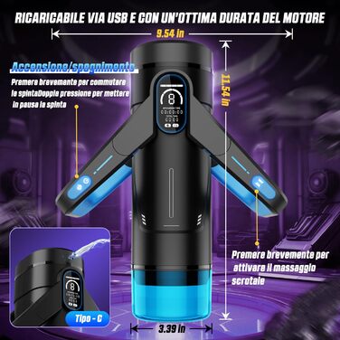 Інтимний масажер для чоловіків Eanatoys з 9 вібраціями, телескопічною функцією та LCD-дисплеєм (синій)