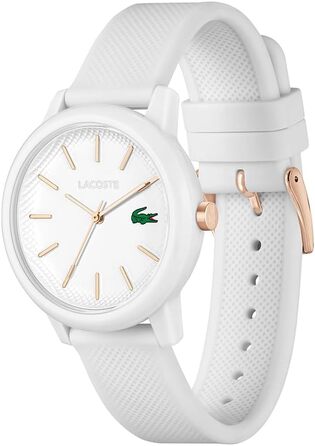 Жіночий кварцовий годинник Lacoste 12.12 білого кольору з силіконовим ремінцем Petit Piqué