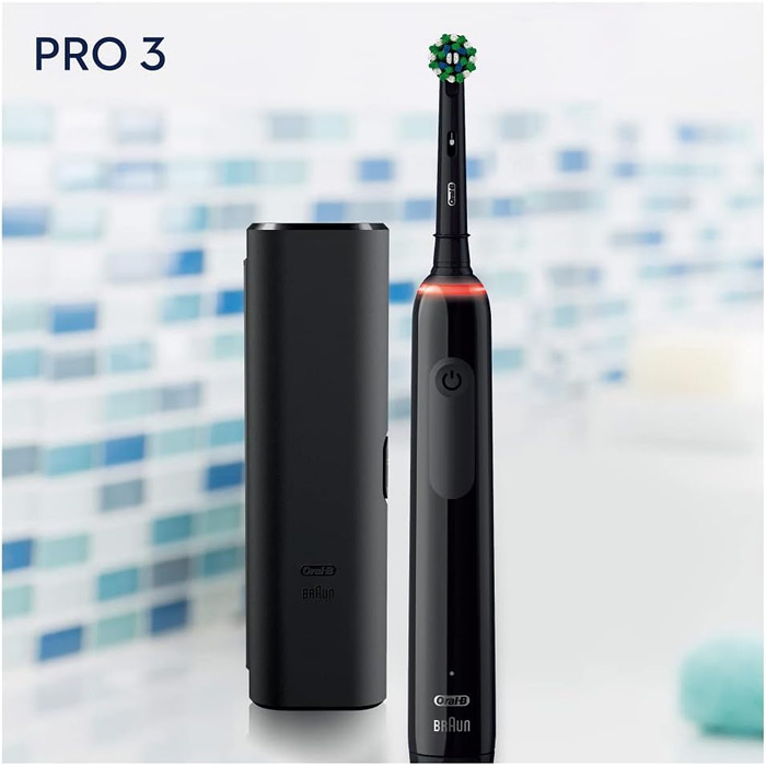 Електрична зубна щітка Oral-B Pro 3 3500 Edition, чорна, з дорожнім футляром та набором насадок (3 шт.)