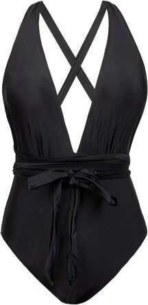 Купальник CUPSHE жіночий монокіні, глибокий V-подібний виріз, однотонний, чорний, розмір M