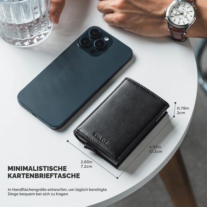 Шкіряний чоловічий картхолдер VULKIT з Pop-up механізмом, RFID-захистом, відділенням для купюр та вікном для ID (натуральна шкіра, чорний)