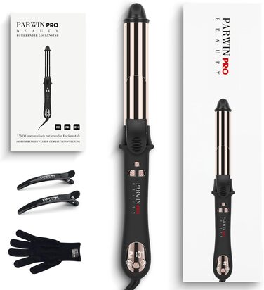 Автоматичний плойка-стайлер для волосся PARWIN PRO BEAUTY 32мм, ротаційний завивач з нано-титановим покриттям та LCD-дисплеєм, 120-210°C