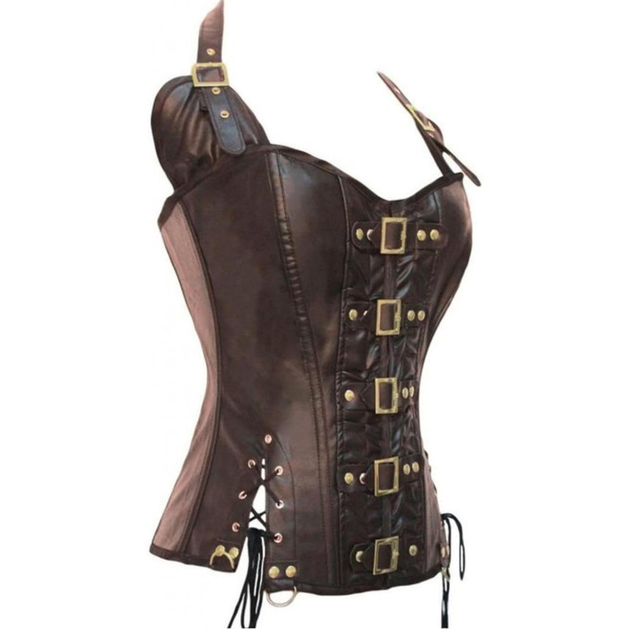 Корсет-топ KUOSE з лакованої шкіри (коричневий, XS) - корсет, бюстгальтер, корсет-сорочка
