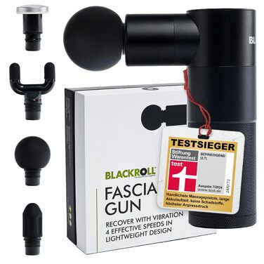 Міні-перкусійний масажер BLACKROLL® FASCIA GUN для м'язів та фасцій, 4 насадки, 4 рівні інтенсивності, зарядка USB-C
