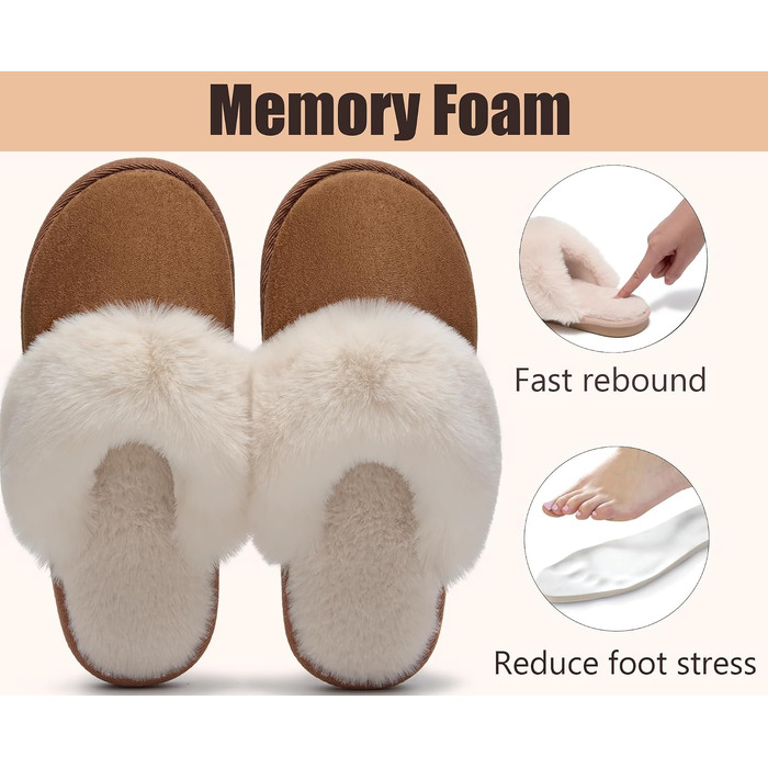Зимові домашні капці Misolin для жінок та чоловіків з ефектом пам'яті (Memory Foam), м'які плюшеві та протиковзкі, темно-коричневі (розмір 40.5/42 EU)