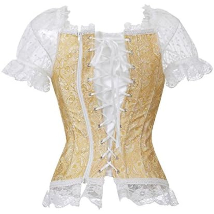 Корсет топ бюстєль для жінок, повні розміри, атлас, квіткова мереживо, шнуровка, білий, артикул 2550 (S, 8108Gelb)