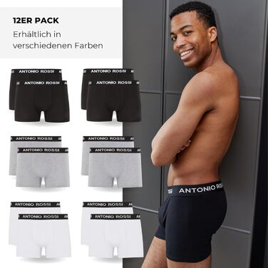 Боксерки чоловічі Antonio Rossi (12 шт.) - Multipack, чорний, сірий, білий, еластичний пояс