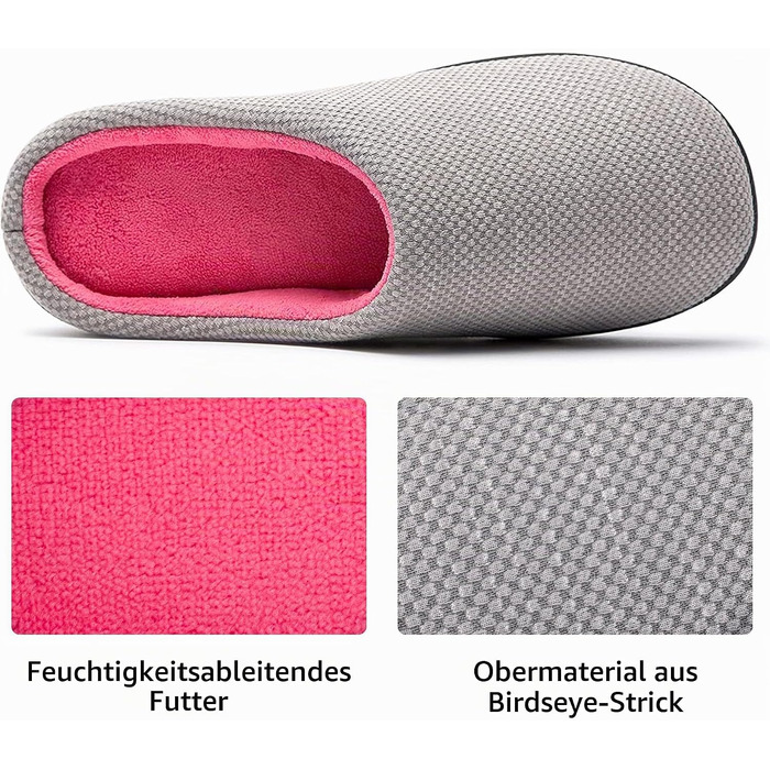 Жіночі домашні капці RockDove з ефектом пам'яті (Memory Foam), в'язка Birdseye, сіро-рожеві, розмір 40/41 EU