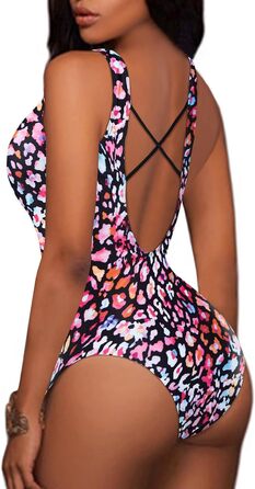 Світшотний купальник Aqua Eve для жінок з глибоким V-подібним вирізом та вирізами, неонове леопардове забарвлення (XL)