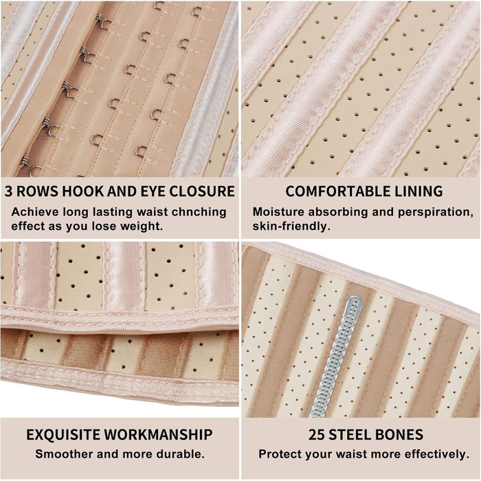 Корсет для фігури жіночий, чорний та бежевий (XXL), 25 кісток, дихаючий