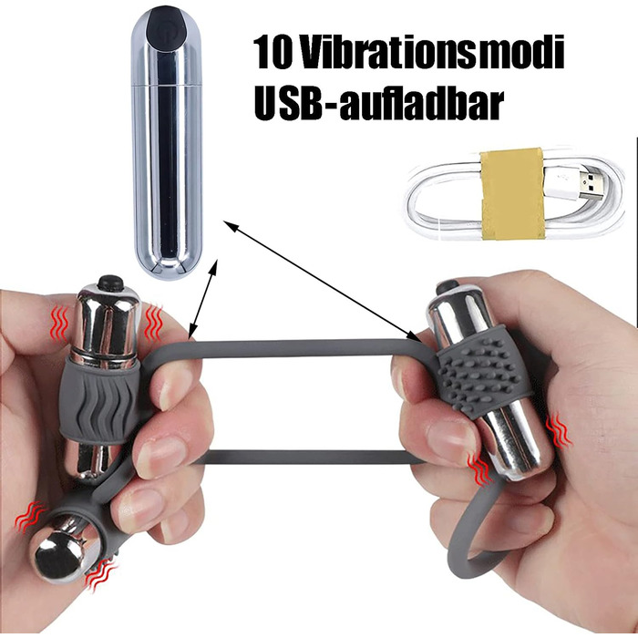 Вібраційний кільце для пеніса з силікону, подвійний кільце для яєчок, 2 міні-вібратори, кільце для статевого члена, вібратор для чоловіків, стимулятор, секс-іграшка для пар