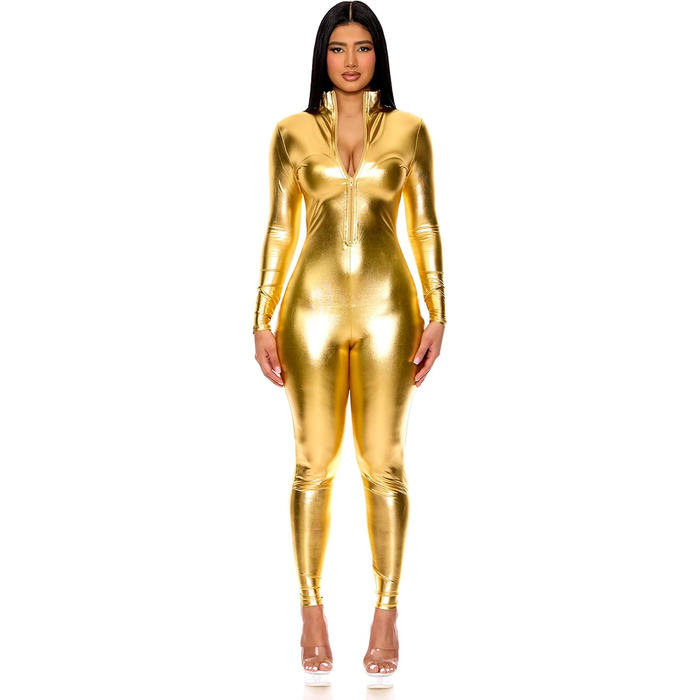Костюм-комбінезон Forplay для жінок, металік, блискавка спереду, стійкий комір, костюм на Хелловін, США (M-L, золото)