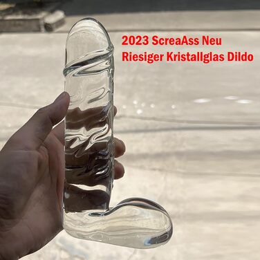 Скляний дildo XXL ScreaAss 21.5 см: кришталевий анальний плуг для дорослих, прозорий, 45 мм