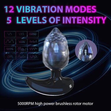 Анальний вібратор для жінок та чоловіків з 12 режимів, 5 інтенсивностей та керуванням через додаток. Стимуляція простати, 5D-діамантова текстура. Іграшки для пар.