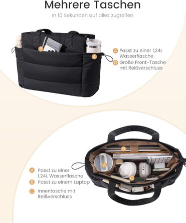 Жіноча сумка-шопер LOVEVOOK велика м'яка сумка (Puffer Bag) для роботи та ноутбука 15.6 дюймів, чорна (комплект 2 шт)