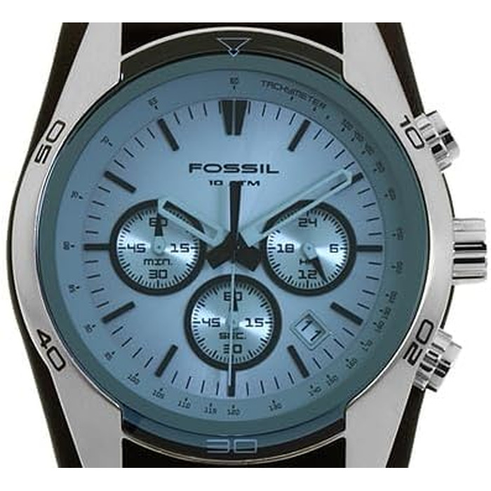 Чоловічий годинник-хронограф Fossil Coachman 45 мм, синій циферблат, сталевий або шкіряний ремінець