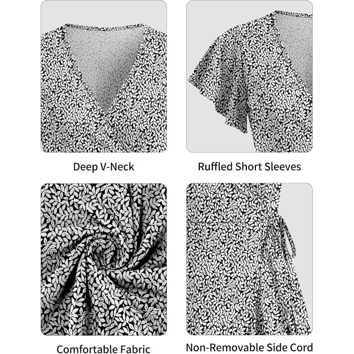 Сукня Soerkleid Daen V-подібний виріз, з запахом, висока талія, пляжна, легка, літня, чорно-біла в листя, розмір M