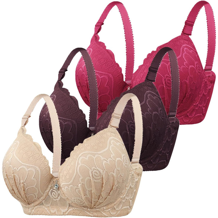 XCXC 3 шт. бюстгальтер для жінок з кісточками Push Up мереживний, з регульованими бретелями, для великої груди, класичний комплект бюстгальтерів для жінок, зручна білизна