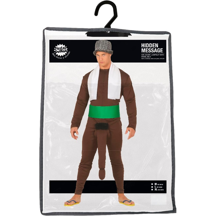 Костюм для вечірок FIESTAS GUIRCA з прихованим повідомленням для дорослих - шаль, пояс, комбінезон, пеніс та капелюх. Ідеально для холостяцьких вечірок, дорослих вечірок та веселих свят. Розмір M (48-50)