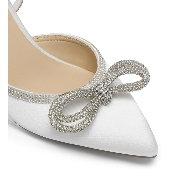 Жіночі туфлі Dream Pairs на низьких підборах (kitten heels) з декором у вигляді стразового банта, білі, розмір 43 EU