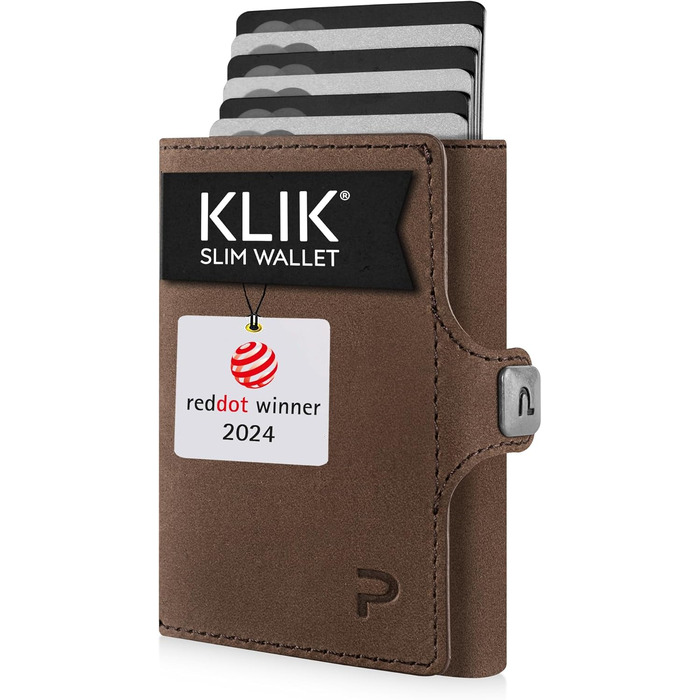 Шкіряний мінімалістичний гаманець KLIK Slim для чоловіків з монетницею та RFID захистом, коричневий вінтаж