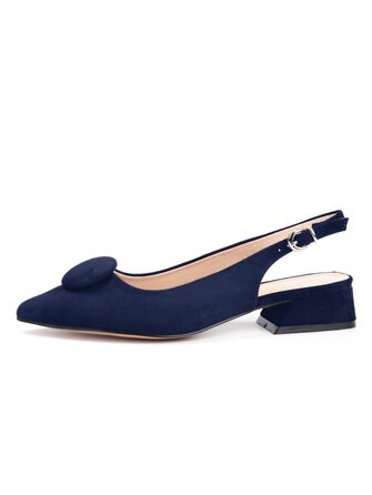 Жіночі туфлі-човники Slingbacks з відкритим каблуком, стійкий каблук 4 см, штучна замша, комфортні класичні пампи, темно-синій (Navy), розмір 35 EU