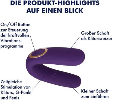 Вібратор для пар EIS 'Classic 2' з 10 програмами вібрації | Інтимні іграшки для пар | Стимуляція клітора для неї та стимулятор пеніса для нього | 2 мотори для потужної вібрації | Колір: фіолетовий