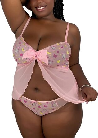 Нічна сорочка-комбінезон LittleForBig з мереживом, рожева, 4XL