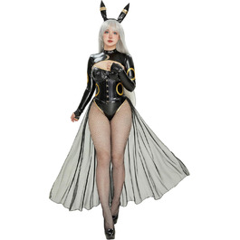 Костюм для косплею Mobbunny: чорний боді з PU-шкіри, фігурна спідниця з шифону, пов'язка, великий хвіст