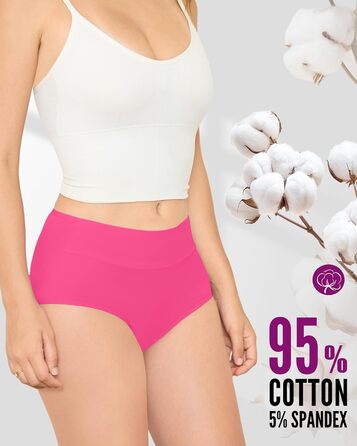 Труси жіночі TANSTC 5 шт. бавовна, висока талія, дихаючі, м'які. Розміри: L, темно-фіолетовий+магента+лимонний+бірюзовий+морський блакитний