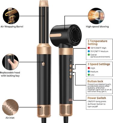 Мультистайлер для волосся 5 в 1 MogaWave Airstyler Pro 1000W: стайлер-фен, плойка для завивки та об'ємна щітка з іонізацією, коричневий