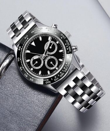 Сталевий ремінець для годинника BINLUN полірований металевий замінний браслет 21мм для смартгодинників (чоловічий, жіночий), срібно-чорний