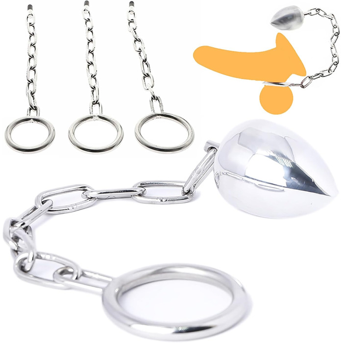 Сталевий кільце для яєчок та ануса з анальним штифтом та ланцюгом, 50 мм, срібний, для чоловіків