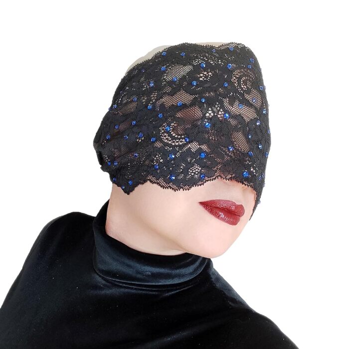 Елегантна червона мереживна маска для жінок з стразами – венеціанська маска з квітковим візерунком для маскараду, карнавалу, косплею, готичної вечірки та особливих подій (Чорний (блакитні стрази))