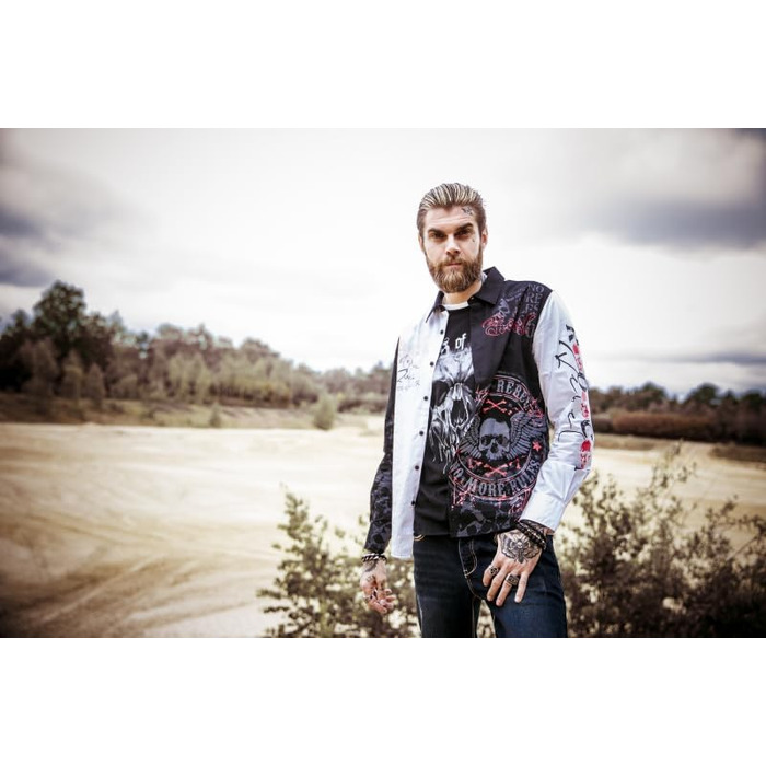 Чоловіча сорочка Rock Rebel з рок-принтом XXL чорно-біла