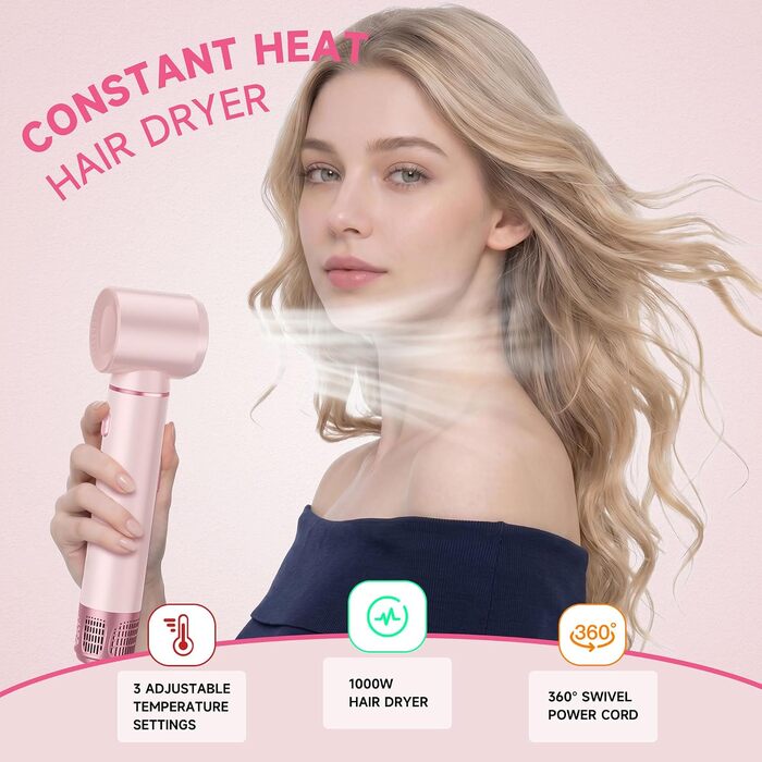 Мультистайлер для волосся 5 в 1 UKLISS Airstyler: фен, вирівнювач, круглі щітки та локони, чорний/рожевий