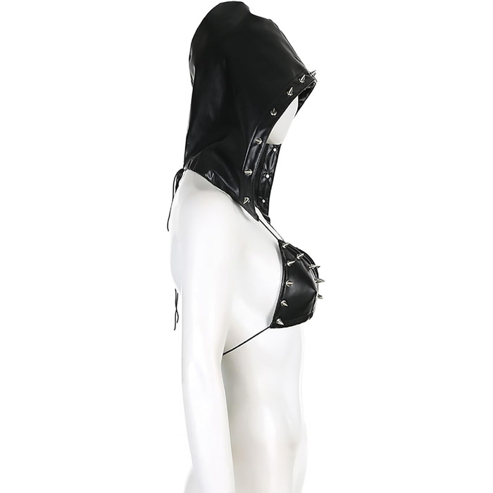 Топ FlyCC Rave з PU шкіри для жінок, вечірка, танець, бралетт, ремінці, кроп-топ, бюстгальтер, костюм для музичного фестивалю, чорний A (L, Чорний (B))