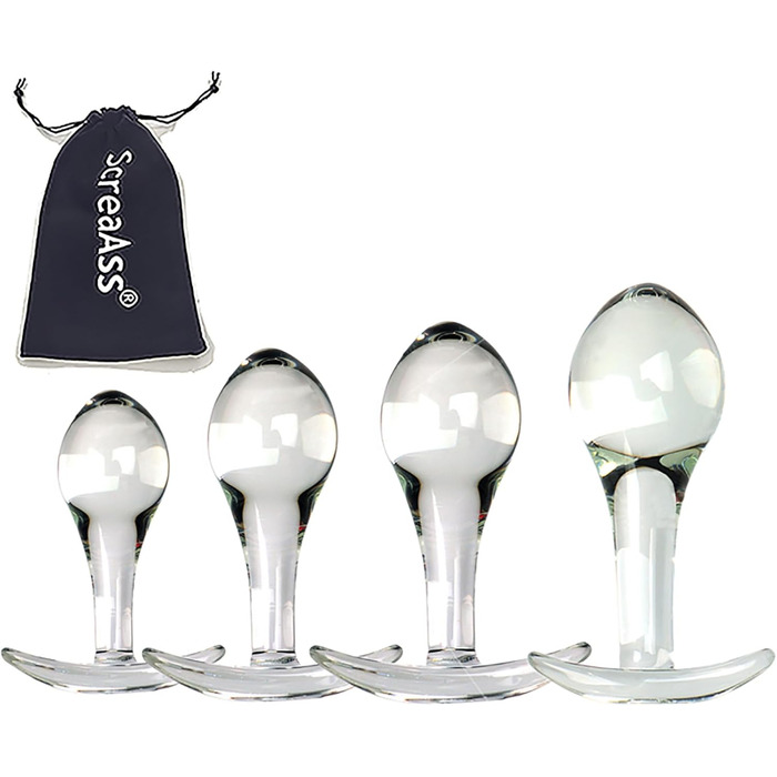 Набір анальних кульок зі скла ScreaAss (S/M/L/XL) з T-подібною основою - набір 4 шт.