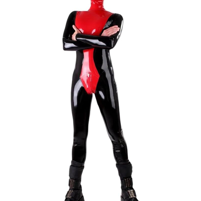 Костюм з натурального латексу Gaylop для чоловіків, catsuit з блискавкою, ручної роботи, чорно-червоний XXL