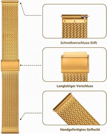 Металевий ремінець для годинника T-Strap Mesh (Міланська плетінка) зі сталі, швидкознімний замок, золотий, 16мм
