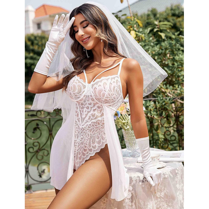 Avidlove Корсет-боді з мереживом для жінок, сексуальний V-подібний виріз, елегантна спідниця-боді, розмір XXL, білий колір