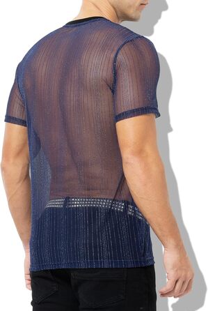 Прозора футболка Casey Kevin Herren з блискітками, короткий рукав, клубний стиль, синій (L)