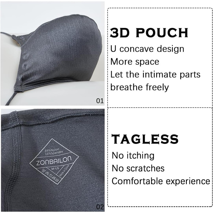 Танга чоловічі BIATWOWR з великою кишенею, шовкові, дихаючі, безшовні, сексуальні труси, чорно-темно-сірі, XL